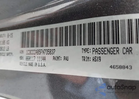 2015 Chrysler 200 Limited из США, поврежденный, VIN 1C3CCCAB5FN735837